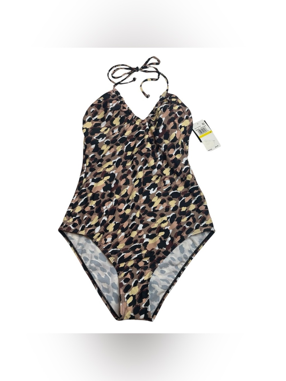 Salt + Cove One Piece Swimsuit Halter Top Brown Black Animal Print Medium New